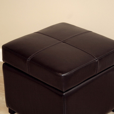 Baxton Studio Dark Brown Full Leather Storage Cube Ottoman A-1776
